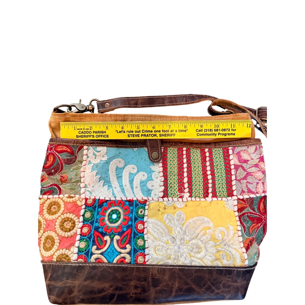 Boho Patchwork Embroidered Brhayna Bags Canvas Leather Crossbody Shoulder Bag - Picture 4 of 12